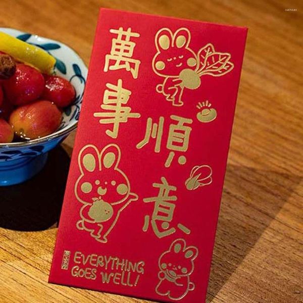 Emballage cadeau 1 ensemble dessin animé papier enveloppes rouges année chinoise argent emballage sac fête Invitation carte de voeux cadeaux pour enfants