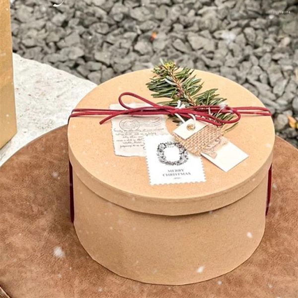 Emballage cadeau 1 ensemble rond boîte en papier Kraft conteneur à biscuits gâteau Cupcake saint valentin Rose emballage de mariage