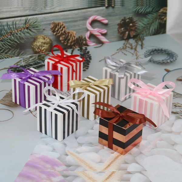 Papel de regalo 10-15 unids/bolsa caja de dulces boda Chocolate hornear paquete decoraciones de fiesta invitaciones Mini raya regalo