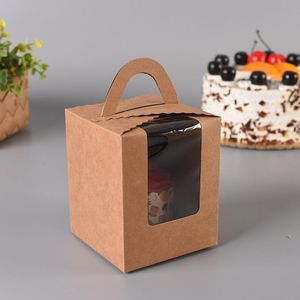 Emballage cadeau 10/20/50pcs boîtes à muffins en papier kraft pour boulangerie emballage de petit gâteau portable fenêtre transparente sacs en carton blanc avec poignéecadeau