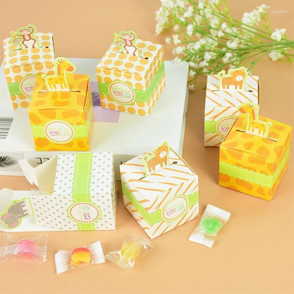 Papel de regalo 10/20 piezas Animal Candy Box Baby Shower favores Wild Kids suministros de fiesta de cumpleaños envoltura de galletas papel de dibujos animados
