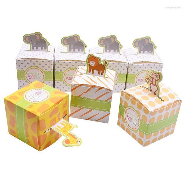 Envoltura de regalo 10/20 piezas Caja de animales de dibujos animados Tigre Jirafa Papel Paquete de dulces Cajas para niños Cumpleaños Safari Fiesta Festival Suministros