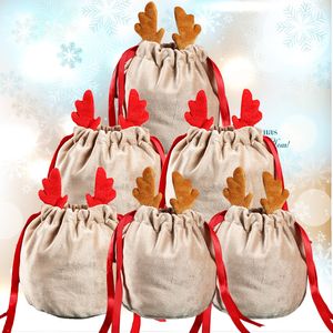 Enveloppe cadeau 10 / 20pcs Sacs de Noël en velours Candymaging Reindeer Antlers Box Pumpkin Party Favors for Wedding 221124