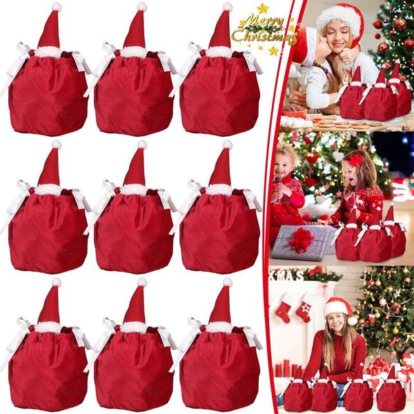 Emballage cadeau 10/20 pièces sacs de bonbons de noël sac d'emballage en velours avec cordon Goodie emballage pour 2023 Navidad fête fournitures