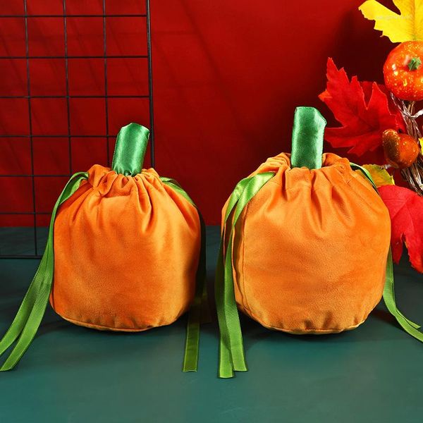 Envoltura de regalo 10/20 piezas Bolsas de dulces de Halloween Terciopelo Calabaza Embalaje de galletas con cuerda Bolsa de favor para niños Suministros de decoración para fiestas