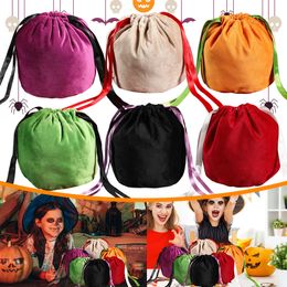 Emballage cadeau 10 / 20pcs Sacs cadeaux d'Halloween Sac d'emballage en velours orange avec cordon de serrage ou boîte-cadeau de bonbons Pochette de bonbons Faveurs de Noël 230926