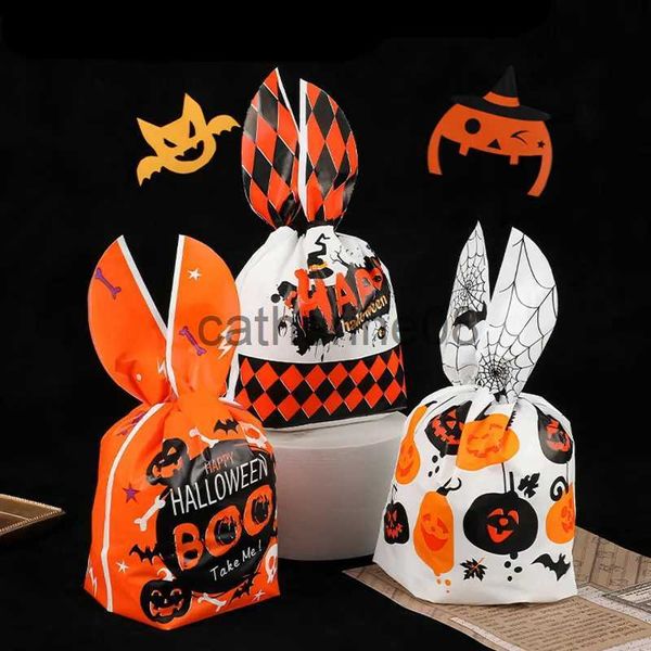 Envoltura de regalo 10/20 unids Estilo de Halloween Bolsas de plástico de oreja de conejo para niños Regalo Galletas Galletas Postre DIY Suministros de embalaje Decoración para hornear x1007