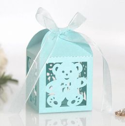 Enveloppe cadeau 10 / 20pcs Coudure de motif d'ours mignon Boîte de bonbons au chocolat pour le sexe de baby shower révéler la fête d'anniversaire pour enfants avec Ribborn