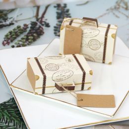 Geschenkwikkeling 10/20 stcs/set Verjaardagsfeest Mini Suitcase Kraft Paper Candy Box Geschenken Travel Wedding Gunsten voor Gastenbenodigdheden