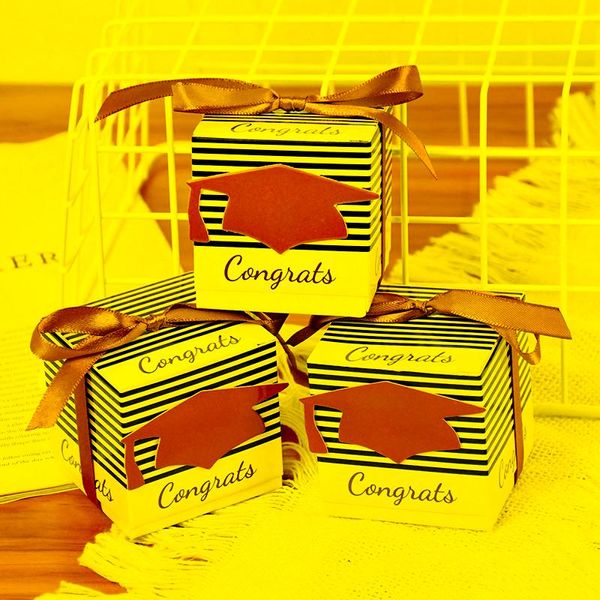 Cadeau cadeau 10 / 20pcs forme carrée boîte de papier de graduation baccalauréat chapeau chapeau bonbons pour célébration fête faveurs emballage boîte cadeau