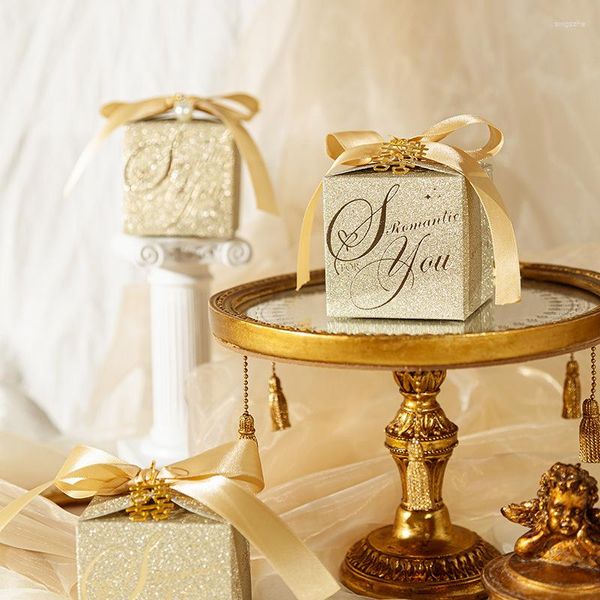 Papel de regalo, 10/20 piezas, distribución al por mayor, caja de dulces de boda de oro champán Flash, recuerdo de invitados de vacaciones