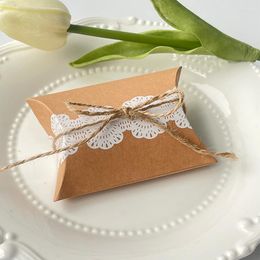 Emballage cadeau 10/25 boîtes à oreiller en papier kraft dentelle avec ficelle pour fournitures de mariage