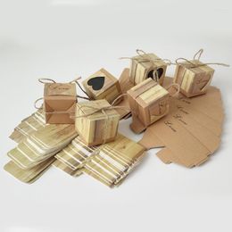 Geschenkwikkeling 10/30/50/100 stcs Romantisch vintage hart Kraft Paper Candy Box met jute Tweek