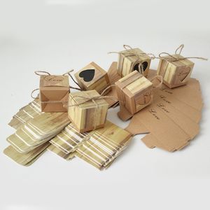 Geschenkwikkeling 10 30 50 100 pcs Romantisch vintage hart Kraft Paper Candy Box met jurlap touw bruiloft gunst en tas feest bruiloftsbenodigdheden 221108