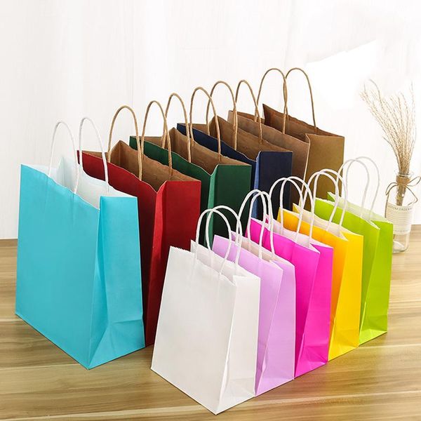 Papel de regalo, 10/30/50 Uds., bolsa de papel de Color suave multifunción DIY con asas, bolsas de compras para festivales, bolsa de embalaje Kraft, regalo