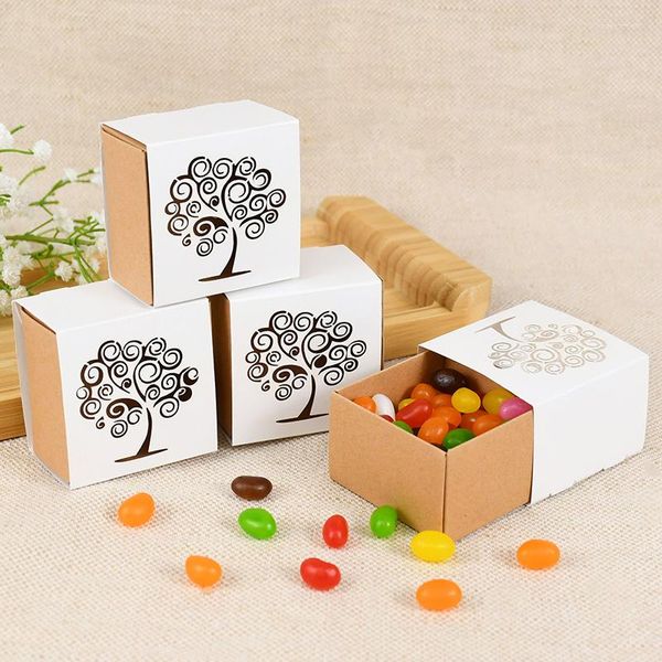 Emballage cadeau 10/30 pièces Vintage tiroir boîte à bonbons arbre heureux impression papier Kraft bricolage conception mariage fête d'anniversaire