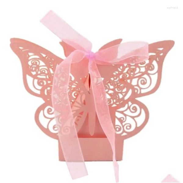 Cadeau cadeau 10/50 / 100pcs boîtes de papillon en gros bonbons faveurs emballage avec des rubans pour bébé douche mariage fête d'anniversaire fournitures DH50M