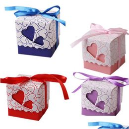 Emballage Cadeau 10/50/100 Pcs Amour Coeur Bonbons Boîtes Sac De Chocolat Faveur Fête D'anniversaire Emballage Gâteau Boîte Avec Rubans Décoration Dr Dh3Wm