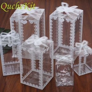 Geschenkwikkeling 10 50 stks Clear PVC Box Bruiloft Kerstfeest Kerstfeest Voordelen Cake Candy Chocolate Plastic verpakking Dozen Transparante bloem CAS348B