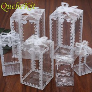 Emballage cadeau 10 50pcs boîte en PVC transparent mariage fête de noël faveur gâteau bonbons chocolat boîtes d'emballage en plastique fleur transparente Cas222U