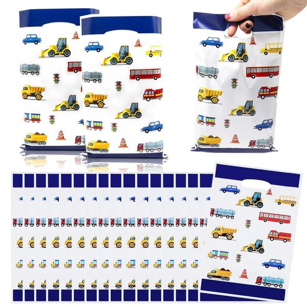 Cadeau Wrap 10 / 50pcs Sacs de véhicules d'ingénierie Excavatrice Camion Sac de bonbons en plastique Décorations de transport Fournitures de fête d'anniversaire pour enfants