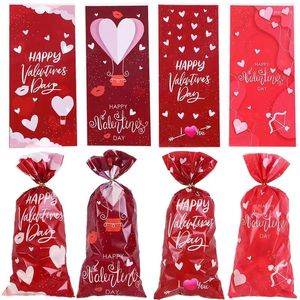 Enveloppe-cadeau 10 / 50pcs Sacs de cellophane Valentin Biscuit Biscuit Biscuit Sac Love Heart Plastic Candy pour les cadeaux Foft Party