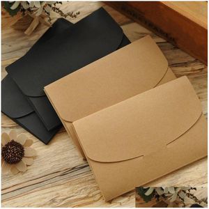 Enveloppe-cadeau 10 Black Kraft Paper Cardboard Enveloppe Sacs de mariage Carte d'invitation Boîtes d'emballage POS Cartes postales Enveloppes 240205 DROP DEL DHANQ