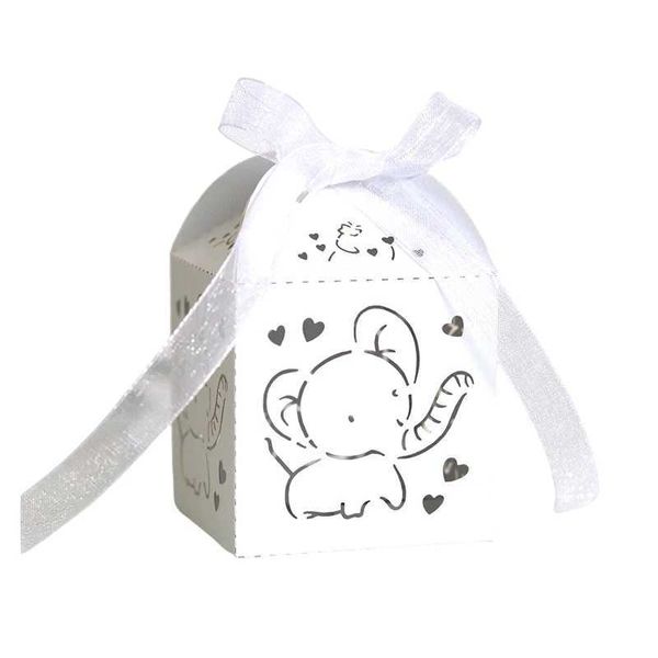 Enveloppe cadeau 10 Boîtes de bonbons éléphants coupés au laser Ribbons cadeaux Baby Showers Birthday Party Decorationsq240511