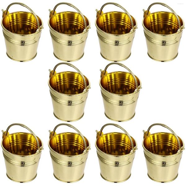 Cadeau cadeau 10 pcs panier métal planteur seau maquillage brosse conteneur or bonbons seau mini étain seaux seaux