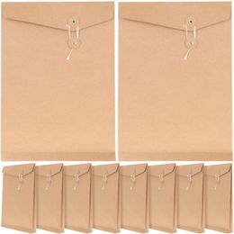 Emballage cadeau 10 pièces papier kraft portefeuille dossier enveloppe fichier corde document pochette organisateur fournitures de bureau chaîne cravate enveloppes fermeture