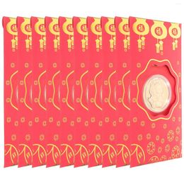 Cadeau cadeau 10 pcs Lucky Money pour attirer la richesse Dragon Coin Paquets rouges Année Lanterne Portefeuille Enveloppe chinoise Perle Papier Poche