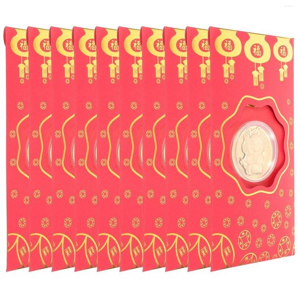 Envoltura de regalo 10 PCS Dinero de la suerte para atraer la riqueza Dragón Moneda Paquetes rojos Año Linterna Monedero Sobre chino Perla Papel Bolsillo