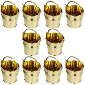 Papel de regalo 10 piezas Organizador de almacenamiento Favor de la boda Contenedores de cubo Cestas de comida doradas Cubo de metal para niños Cubos de hojalata