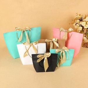 Emballage cadeau 10 pièces blanc noir kaki haute qualité Simple sac en papier boîte à bonbons avec poignée mariage fête d'anniversaire paquet