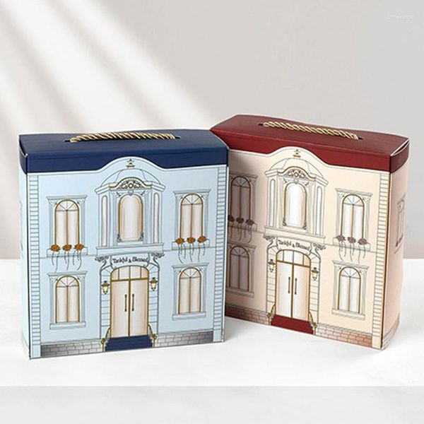 Cadeau cadeau 10 morceaux de boîte de papier villa bleue avec poignées bonbons biscuits chocolat macaron emballage de mariage