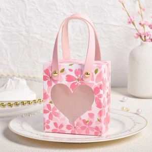 Geschenkwikkeling 10 Wedding Candy Gift Bags Transparante raamverpakkingsdoos Pink Romantische bloem draagbare verjaardagsfeestje Suppliesq240511