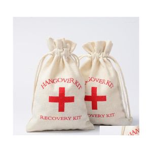 Geschenkwikkeling 100/50 stks Hangover Kit Tassen Wedding Favor Holder Bag Red Kruis Katoen Linnen Reer Event Party Leverancier Drop Delivery Home Dhkbn