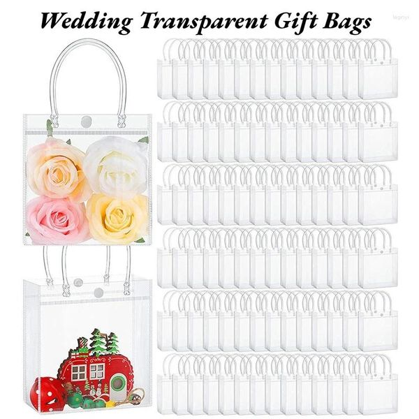 Envoltura de regalo 100-6 unids Bolsas transparentes Cajas de embalaje de boda con asas Plástico transparente PVC Bolsa de compras Favores de fiesta