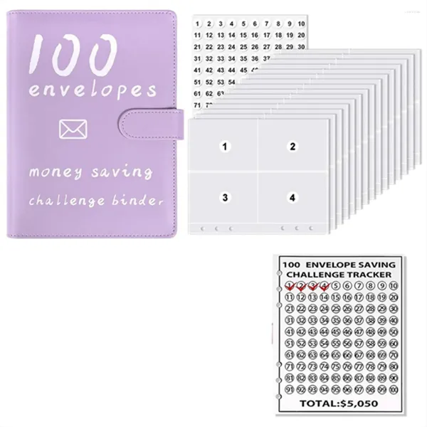 Gift Wrap 100 Enveloppes Money Épargne Défis du livre Budget Budget Budget Budget Cash Saving Challenge Box Kit (Purple)