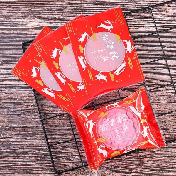 Emballage cadeau 100 pcs Festival d'automne Moon Pattern Cake Sacs en plastique Cookie Candy Sac Mi-Automne Mooncake Emballage