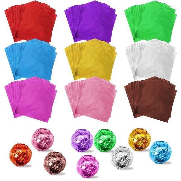 Emballage cadeau 100 pièces couleur dorée feuille d'aluminium étain papier d'emballage métal gaufrage bonbons chocolat fournitures de fête de mariage