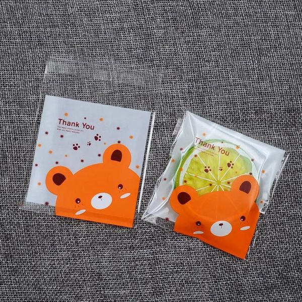Cadeau cadeau 100 pcs / lot mignon dessin animé animal adhésif sac biscuits sacs de bricolage pour la fête de Noël bonbons alimentaires emballage de savon à la main
