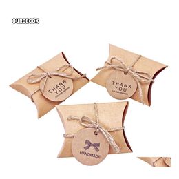 Emballage cadeau 100 Pcs / Lot Mignon Kraft Papier Oreiller Boîte De Bonbons Faveurs De Mariage Boîtes Avec Étiquettes Accueil Fête D'anniversaire D'approvisionnement T200115 Drop Deliv Dhkic