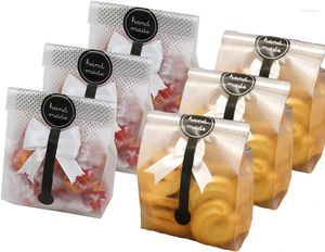 Cadeauverpakking 100 stks/pak Doorschijnende plastic zakken voor koekjestaart Chocolade snoep Snackverpakking Goede bakkerijfeest met stickers