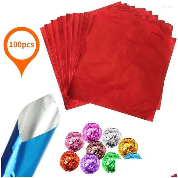 Cadeau cadeau 100 pcs couture bricolage décoration étain alimentaire doré couleur papier paquet bonbons chocolat feuille d'aluminium livraison maison jardin Dhgsa