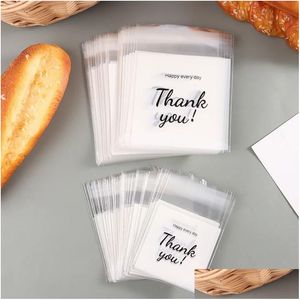 Envoltura de regalo 100 bolsas de plástico GRACIAS Cañano autoadhesivo de galletas para bodas Fiestas de cumpleaños Packaging Drop entrega a casa Gar Dhmz1