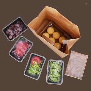 Geschenkwikkeling 1000 pc's 28x28x15cm bruine kraft papieren zak met handgreep take-away broodjes buffetzakken voedsel verpakking boetieks bento custom