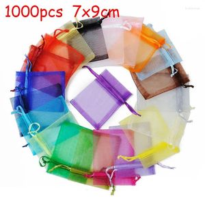 Emballage cadeau 1000pcs 7x9cm Sacs en organza Noël Mariage Baby Shower Boy Girl Candy Box Emballage Accessoires de décoration de la maison