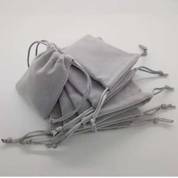 Cadeau cadeau 1000pcs sacs de velours gris bijoux cordon sac 10x13 11x14cm perle cosmétique mariage bonbons conteneur de stockage emballage