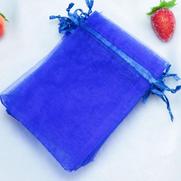 Envoltura de regalo 1000 unids / lote Bolsas de organza azul real 9x12 cm Paquete de joyería de tul Bolsas Pequeñas bolsas de dulces de favor de boda Embalaje